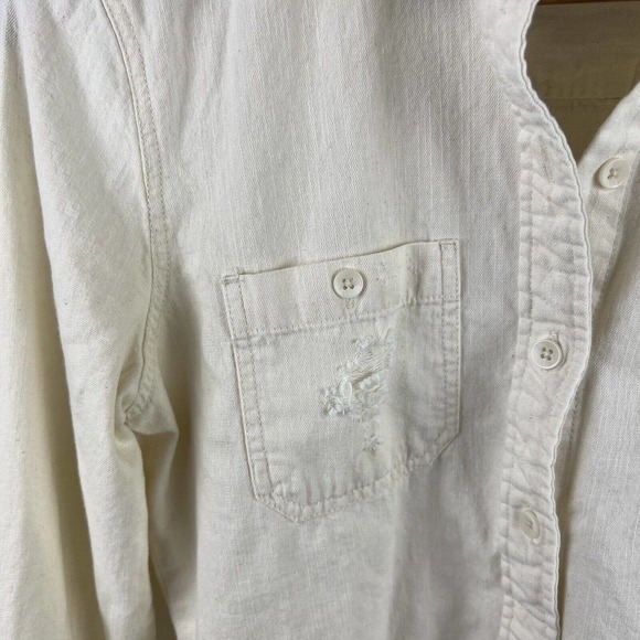 Roxy Shirt Womens Small Ivory Cream Button Up Distressed - Picture 7 of 11